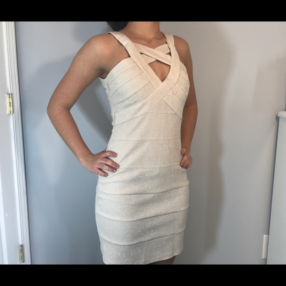 Crystal Doll champagne bandage homecoming dress